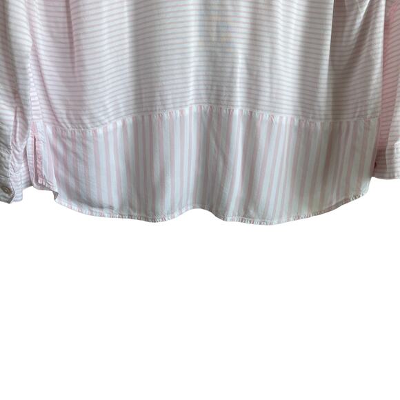 J Jill Women Tunic Top L‎ Pink Striped Button Up Rayon Coastal Preppy Beachy - Picture 6 of 15